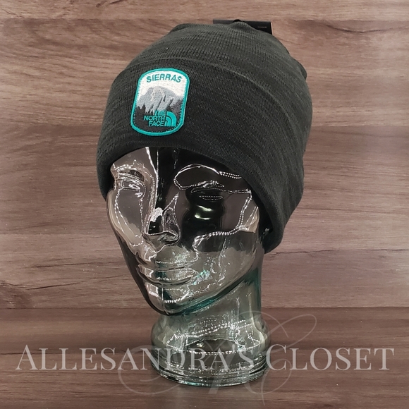 The North Face Hat Beanie Tnf Black Heather Embroidered Earthscape Knit Outdoor - Picture 3 of 5